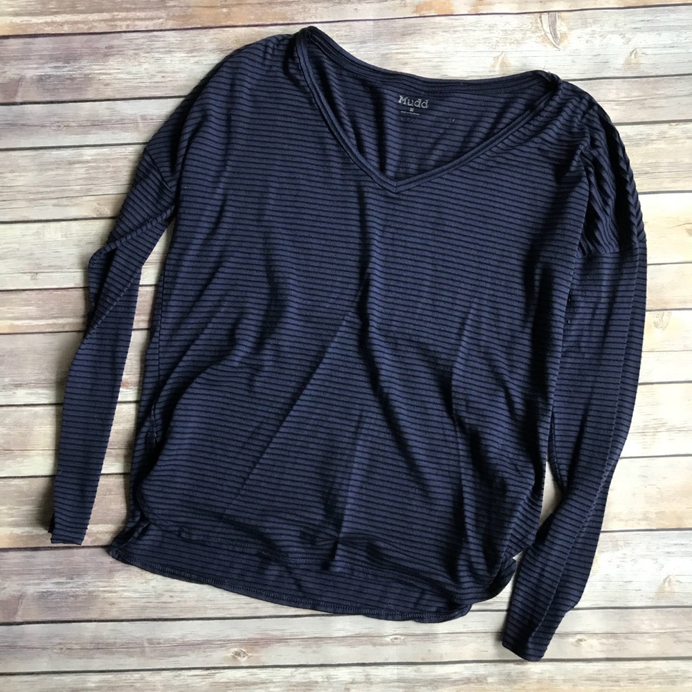 Mudd Long Sleeve Navy Striped Top
